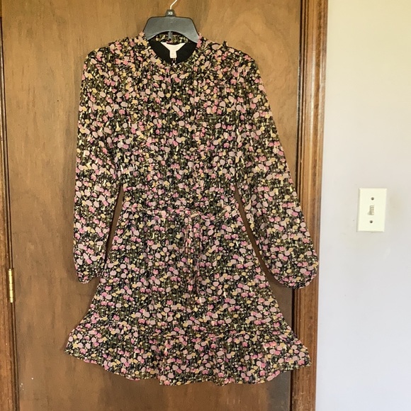 Relist9/28🔺LC Lauren Conrad floral print mini dress ruffle & metallic detail XS - Picture 7 of 17